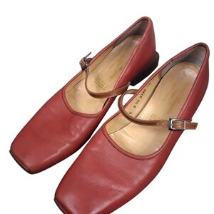 Rare Vintage Robert Clergerie Red Leather Square Toe Mary Janes Sz. 7.5